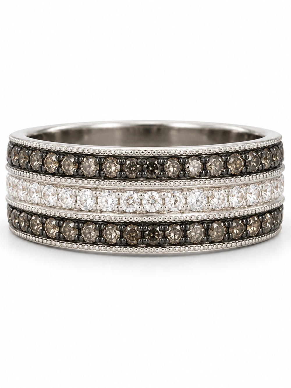 Oreo Sterling Silver 925 Black&White Diamond Ring Sz 7 Natural Diamond 0.05 CTT